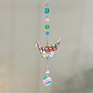 Origami Ornament #2414 - Medium Crane with Repurposed Beads